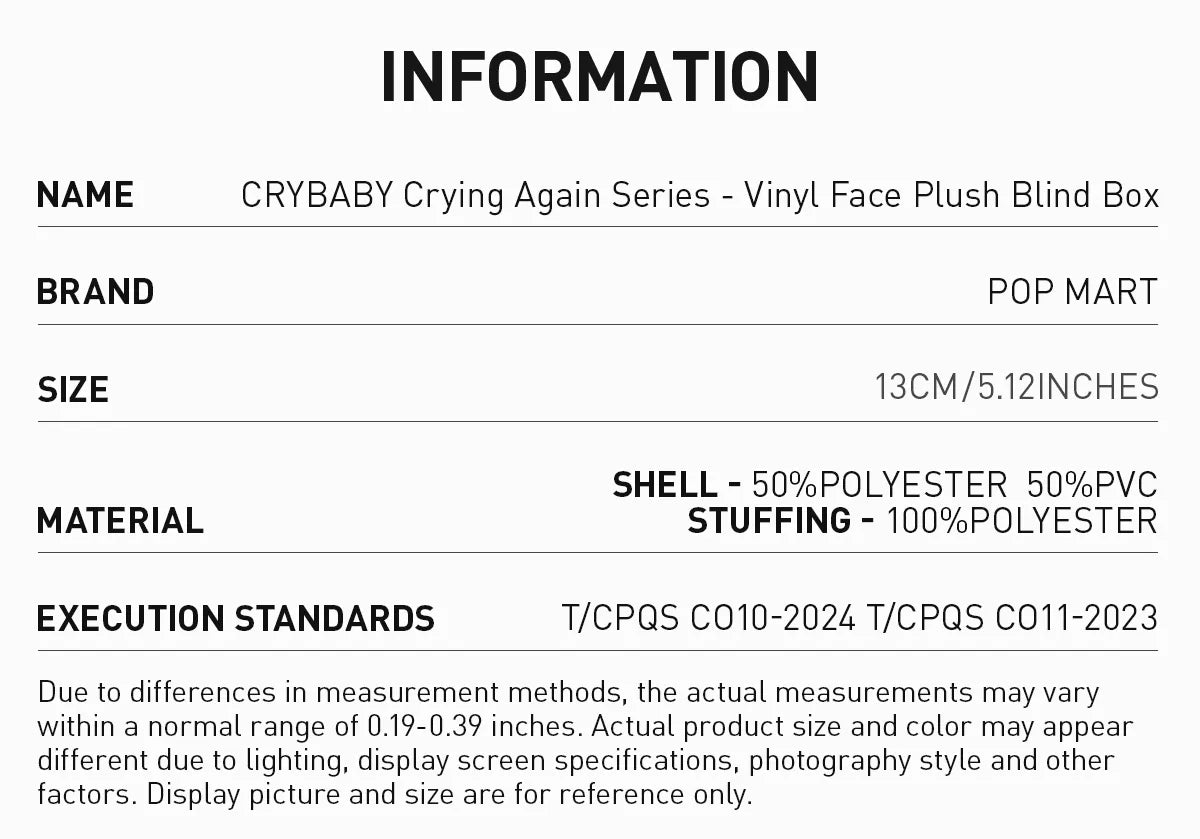 CRYBABY Crying Again Series-Vinyl Face Plush Blind Box (open box)