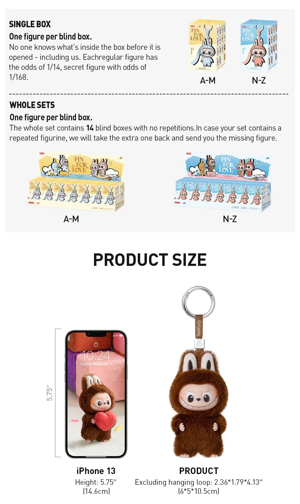 THE MONSTERS Pin for Love Series-Vinyl Plush Pendant Blind Box - Whole Set of 14 (N - Z)