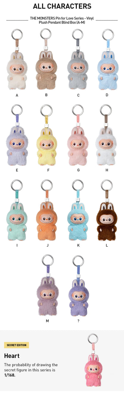 THE MONSTERS Pin for Love Series-Vinyl Plush Pendant Blind Box - Whole Set of 14 (A - M)