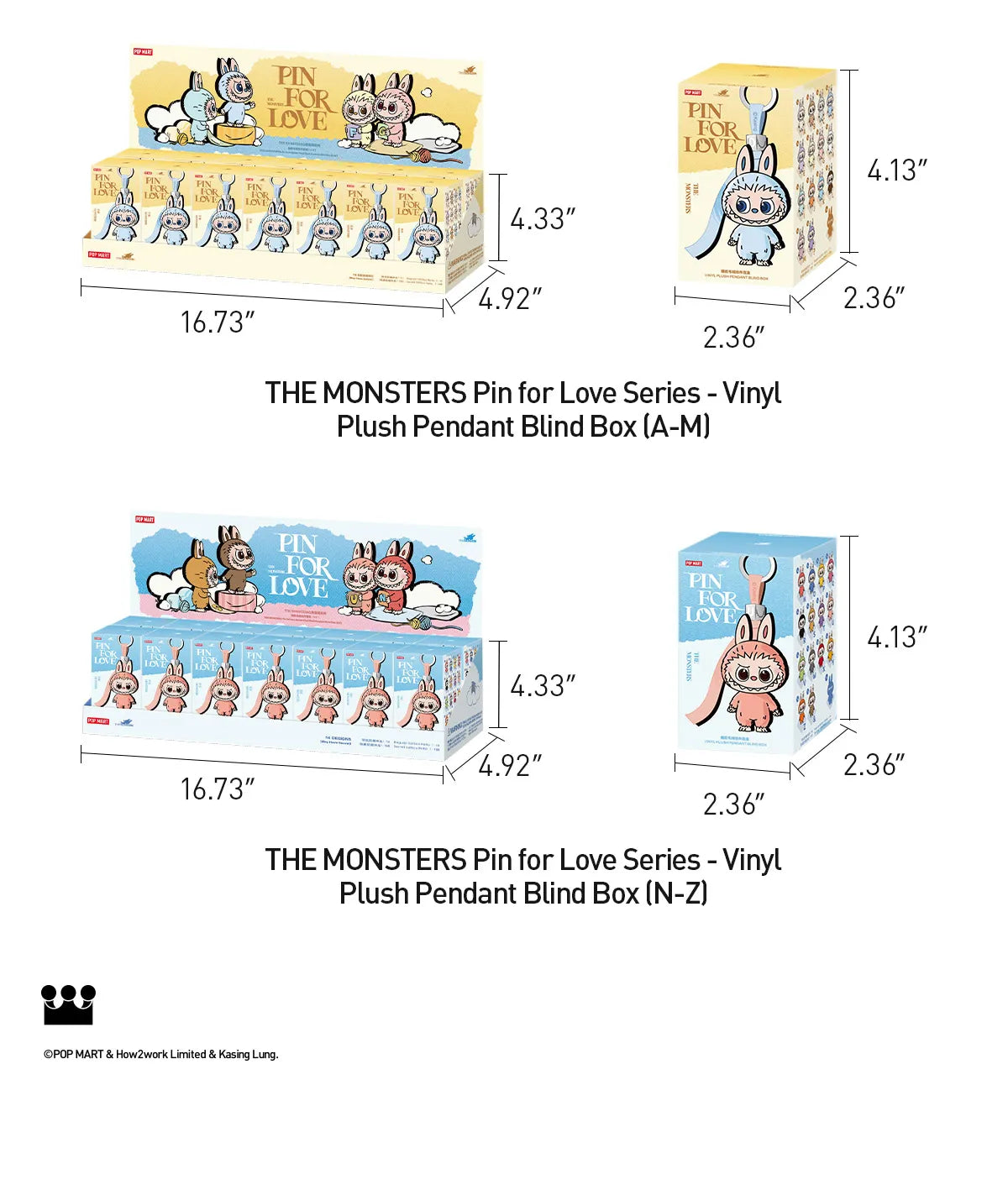 THE MONSTERS Pin for Love Series-Vinyl Plush Pendant Blind Box - Whole Set of 14 (N - Z)