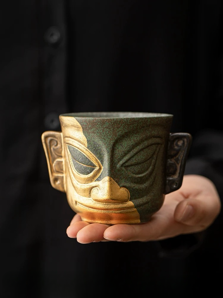 Sanxingdui Cultural and Creative Golden Mask Teacup